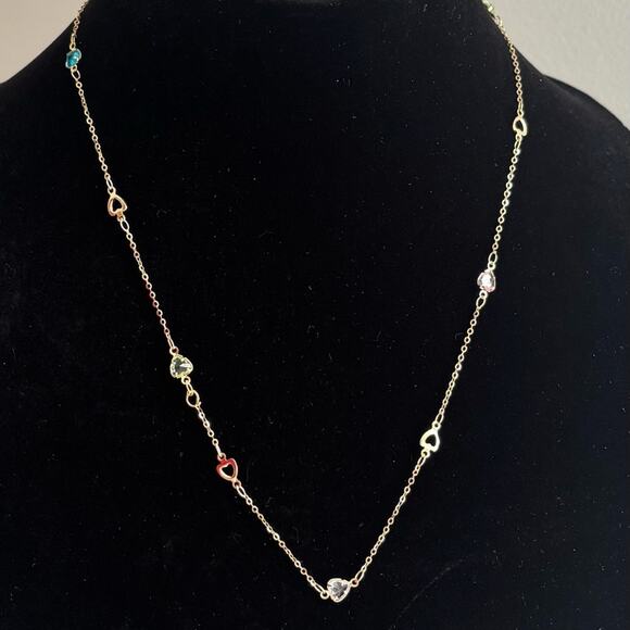 Jewelry - Gold Multi-Color Heart Station Necklace - Women Jewelry
